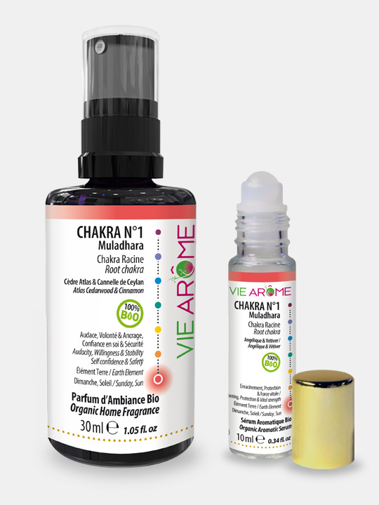 VieArome-Parfum-Ambiance-Roll-On-Chakra-n1-02 Kit Chakra 1 Racine Muladhara Bio Vie Arôme Parfum d'ambiance et Roll-on Sérum