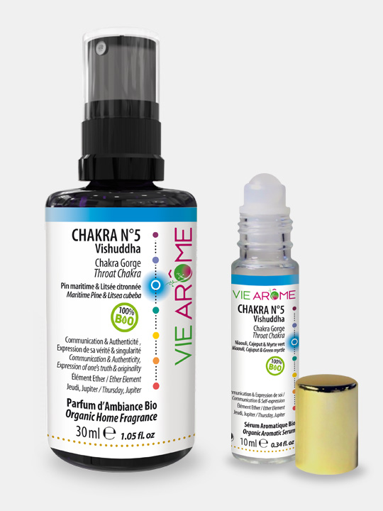 VieArome-Parfum-Ambiance-Roll-On-Chakra-n5-02 KIT Chakra 5 Gorge Vishuddha Parfum ambiance et Roll-on Sérum Bio Vie Arôme