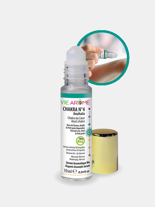 VieArome-Roll-On-Chakra-n4-10ml-01 Roll on Sérum Chakra Cœur Anahata Vie Arôme Amour Compassion Elément Air Mercredi Mercure